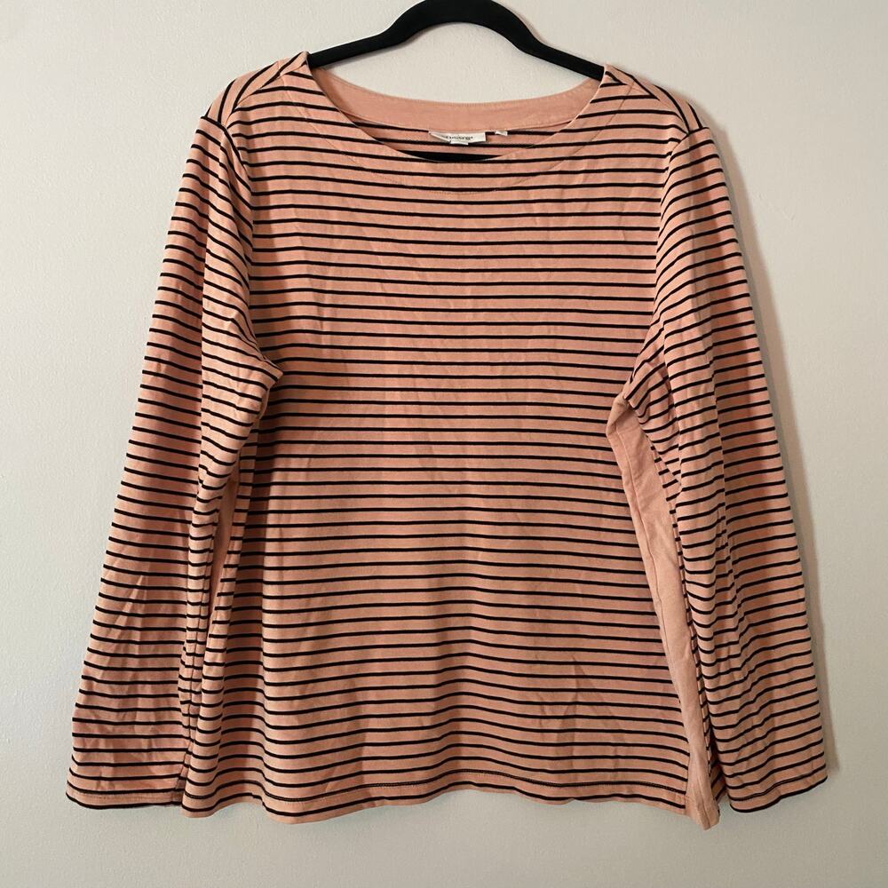 Chico's Pink Black Stripe Boatneck Long Sleeve Top Boxy Women's size 2 / Large